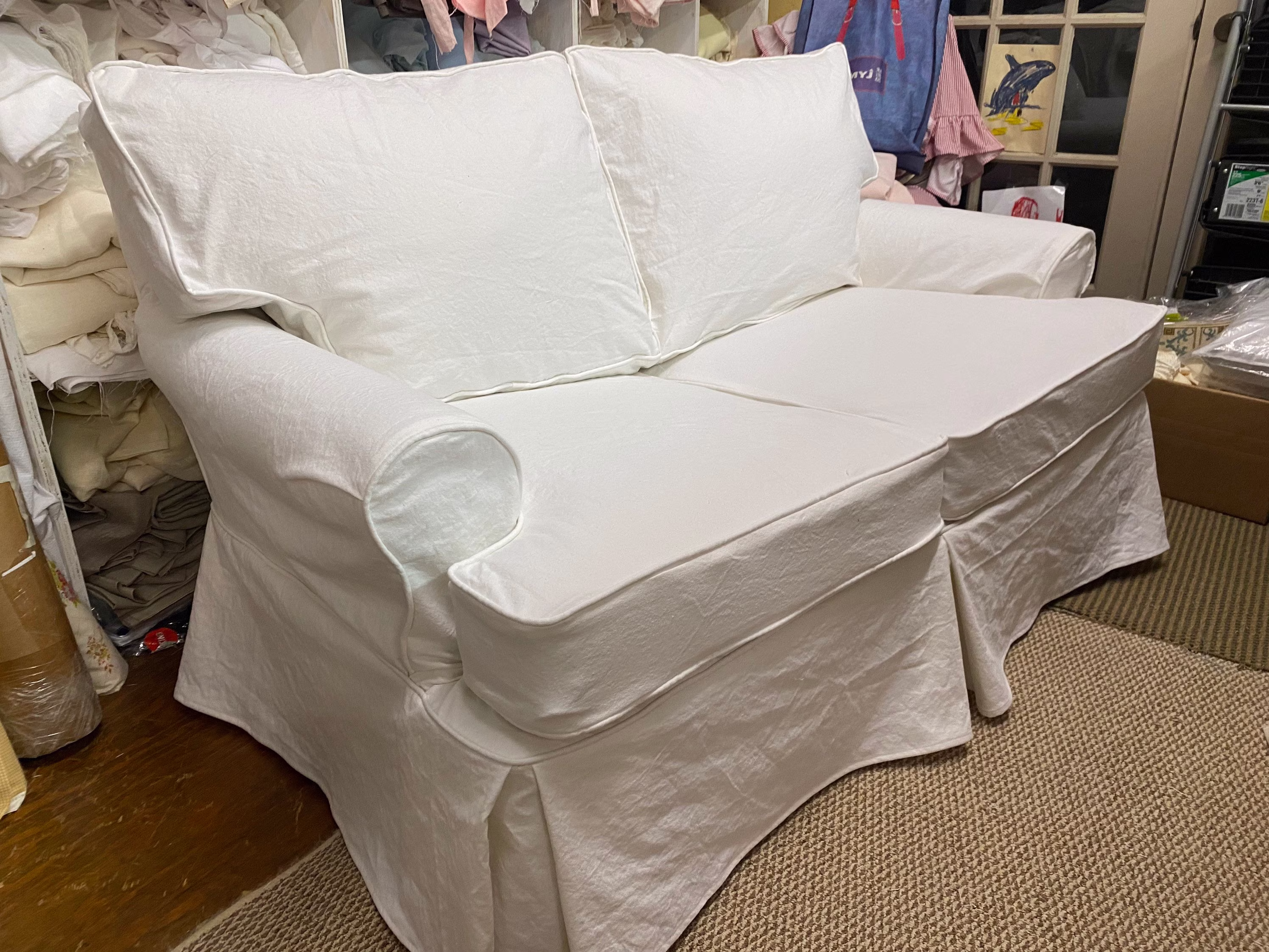 Sofa Slipcovers-White Washed Cotton Canvas Fitted Slipcovers-Local Only