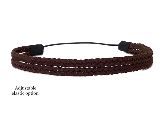 2 Strand Brown Braided Headband in Vegan Leather With Comfortable Elastic Back/ Halo Boho Hippie For Women Men Toddlers