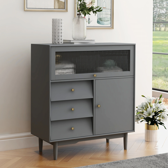 Wooden Buffet Sideboard Storage Cabinet with 1 Glass Doors and 4 Drawer
