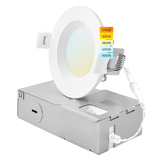Luxrite 3" Ultra Thin LED Recessed Light J-Box 6W 5 Color Options Dimmable 400 Lumens IC Rated Baffle