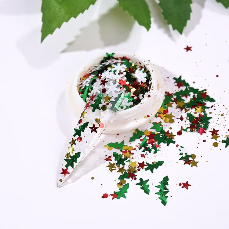 Christmas Mixed Sequins White Red Green Gold Holiday Decals Glitter Powder Snow Flake Tree Chunky Nail Art Sequins Diy Epoxy Resin Art Craft