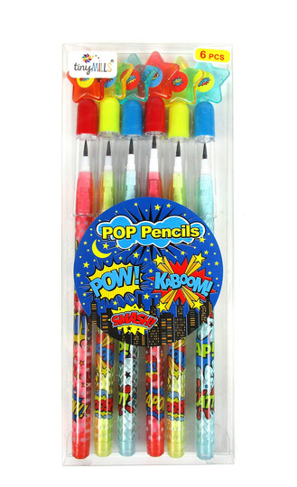 6 Pcs Superhero Text Multi Point Pencils