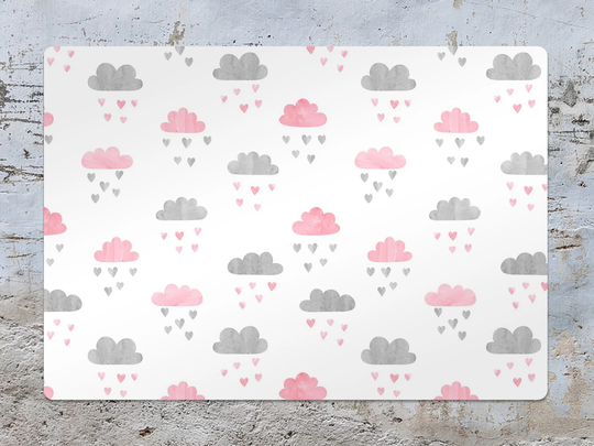 Cute Clouds Chair Mat, Pink Protective Gray Splat Illustration Vinyl Floor Office Decor, Room Rug, Gift Idea