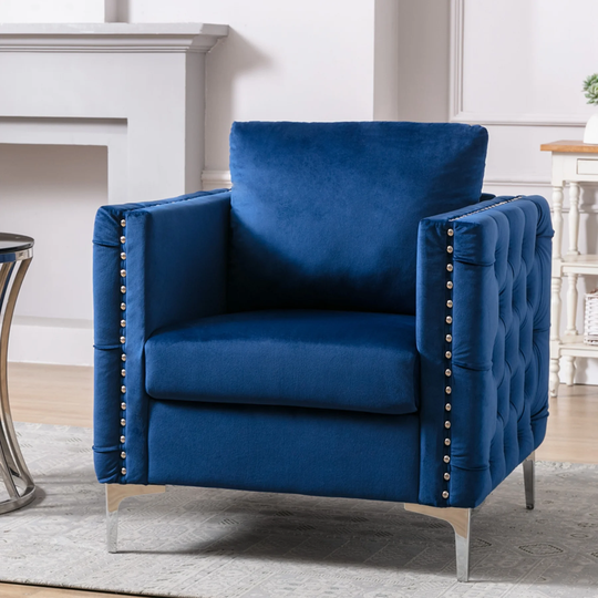Modern Velvet Armchair Tufted Button Accent Chair Club Chair