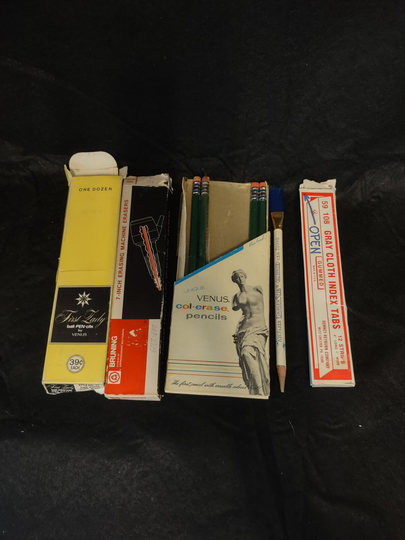 1950S & 1960S Misc Office Supplies - First Lady Ball Pen-Cils By Venus Col-Erase Pencils Faber Eraser Stiks Collectible