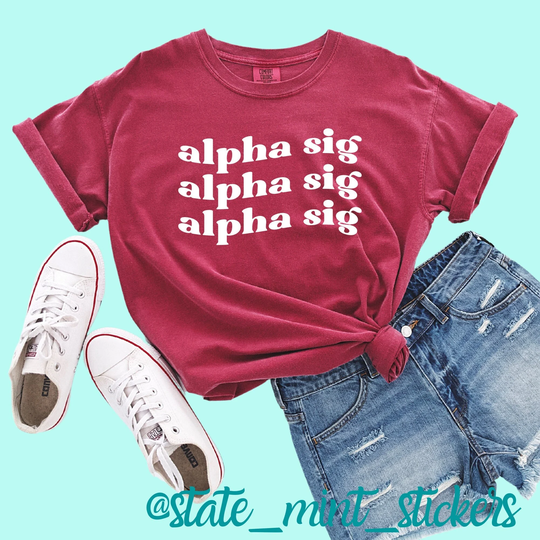 Alpha Sigma | Comfort Colors Short Sleeve Tee T-Shirt Alpha Sig Tee, Asa Tshirt, Big Little Reveal, Bid Day Basket, Sorority Shirt