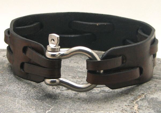 Valentines Day Gift For Him, Men's Leather Bracelet, Brown Cuff Men's Bracelet With Silver Plated Clasp. Gift Dad