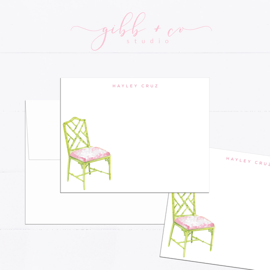 Personalized Stationary, Green Chair, Interior Design, Whimsical, Girly, Watercolor, Printed Art, Gift For, Feminine, Illustration, Monogram