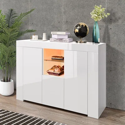 45.6"W Sideboard Buffet Cabinet with Led Lights, 1 Drawer, 1 Open Shelf and 2 Doors, Cupboard