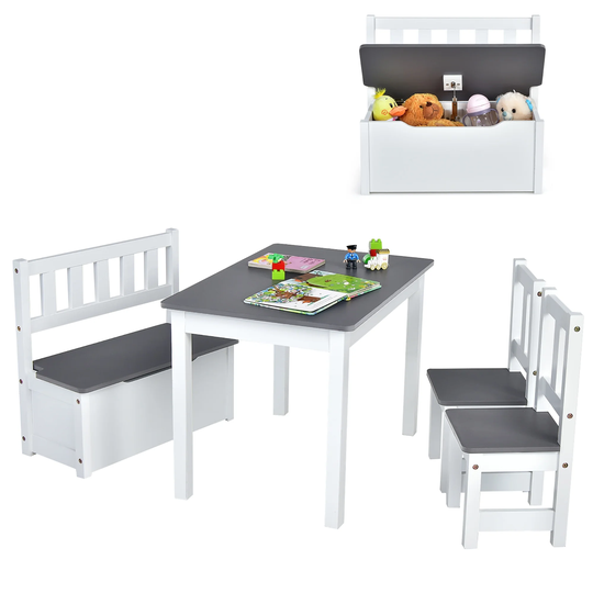 Costway 4 PCS Kids Wooden Activity Table & Chairs Set w/Storage Bench - See Details