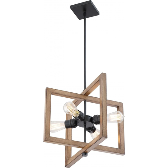 Beacon 4-Light Small Pendant Fixture Black with Gray Wood Finish