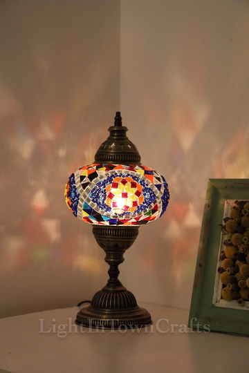 Turkish Big Globe Mosaic Table Lamp, Moroccan Bedside Decorative Lamp Light, Night