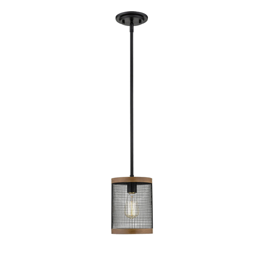 Mesa Matte Black/Wood Grain Mini-Pendant light