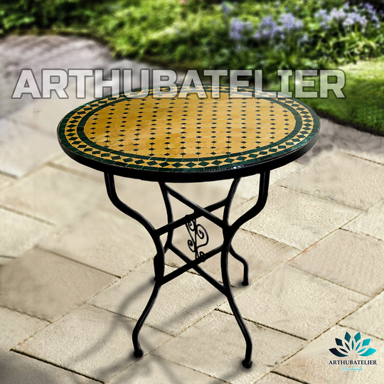 Mosaic Table, Outdoor-Indoor Coffee 100% Handcrafted, Round White Mosaic Table, Moroccan Luxury Table Decor