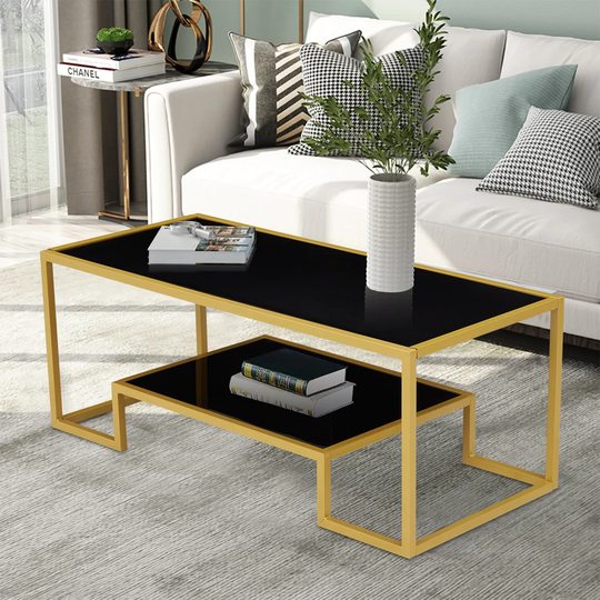 Kinbor Glass Coffee Table, Modern Tempered Glass Center Table w/ Open Storage Shelf Rectangle Tea Table for Living Room, Office