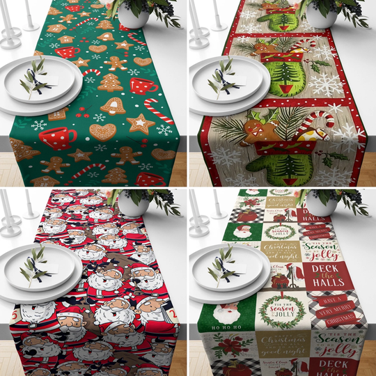Christmas Table Runner, Candy & Santa Runners, Red Kitchen Decor, Dining Room New Year Present, Gift For Mother
