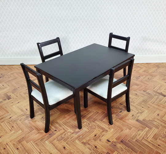 Dollhouse Table With 4 Chairs Black & White 112 Scale Dining Room Miniatures Furniture