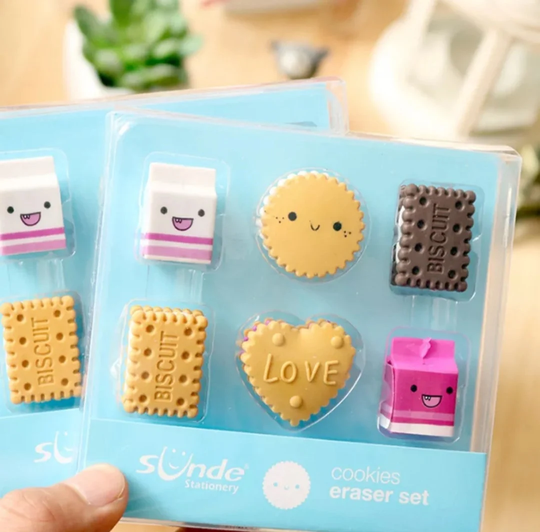 6Pcs Pack Boxed Milk Biscuit Erasers, Cute Mini Pencil Gift Party Set, Kids Gift, Eraser, Pencil Erasers