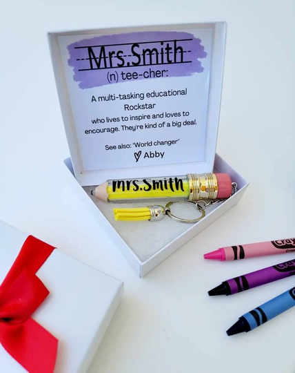 Personalized Teacher Pencil Keychain| Appreciation Gift| Customized Keychains| Glitter Pencil A Teacher Is| Cute Gift Box