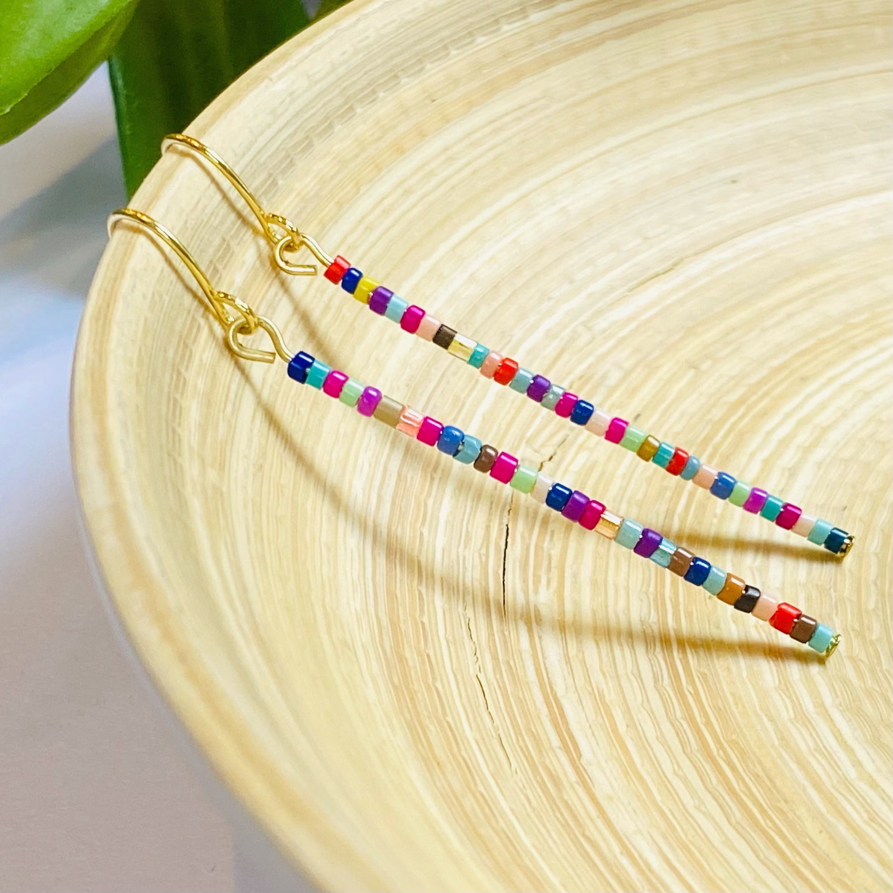 Colorful Earrings Long Beaded Linear Boho Stick - Minimalist Earring Rainbow Seed Bead Line
