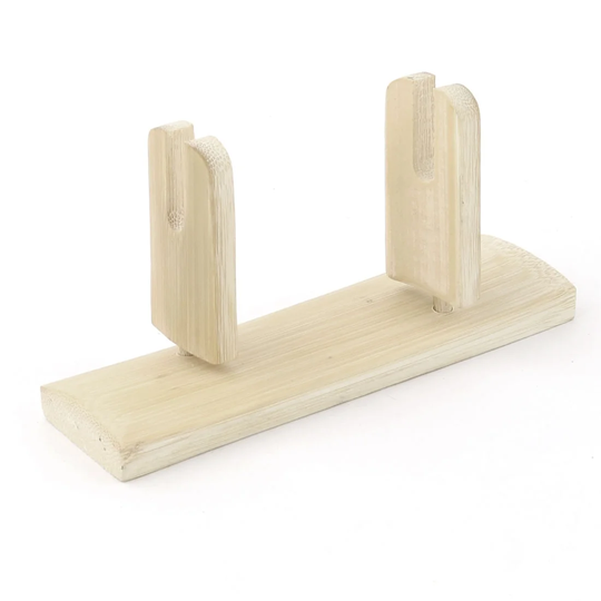 Household Room Bamboo Chinese Folding Handy Fan Display Holder - Wooden Color - 4.4" x 1.3" x 2.3"(L*W*H)