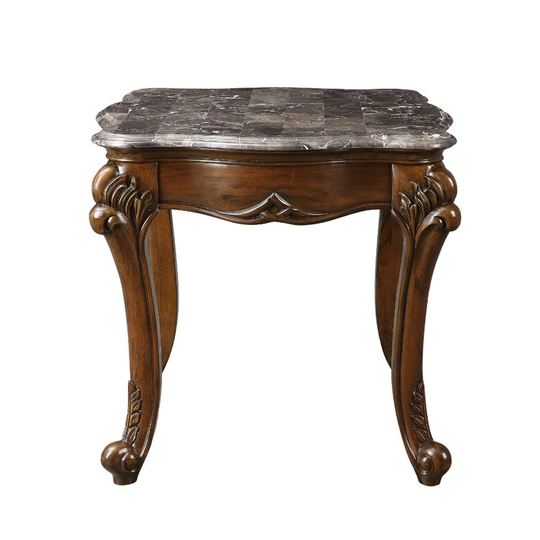 Rectangular Marble Top End Table in Cherry Finish