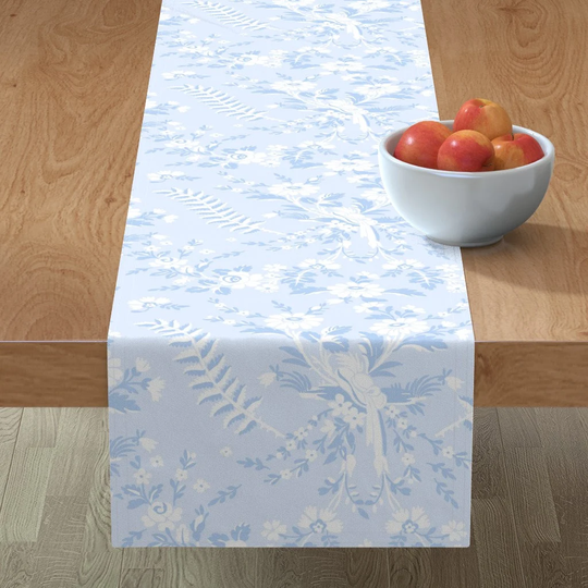 Floral Damask Table Runner - Sweet Toile By Lilyoake Pale Pastel Blue Feminine Rococo Cotton Sateen Spoonflower