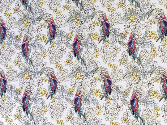 May Gibbs Gumnut Babies, Parrot & Eucalyptus Leaves & Flowers Floral Quilting Organic Cotton Fabric By 1/4 Or 1/2 Yard Fat Quarter