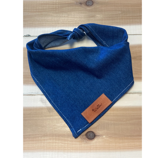 Dog Bandanas, Blue Jeans Denim, Bandana, Traditional Tie, Personalized Leather Name Tag Bandanna, Scarf, Pet Accessories, Bandana