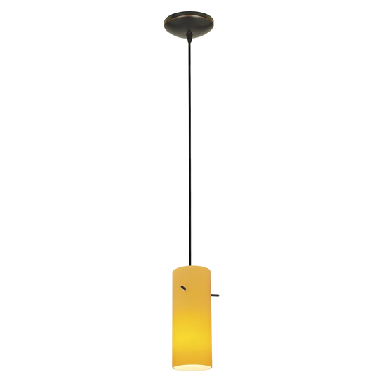 Access Lighting Cylinder Bronze Cord Pendant with Amber Shade