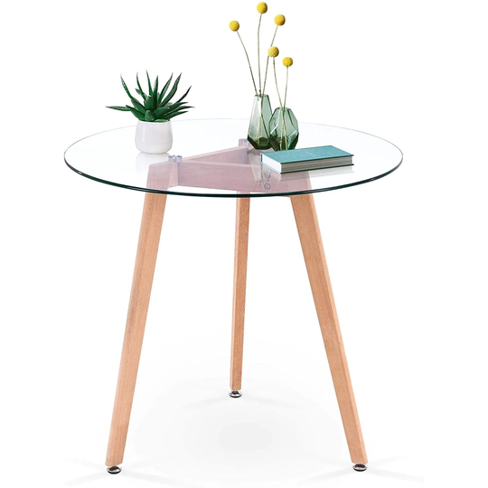 Mcombo Modern Small Dining Table Round Glass Coffee Table Farmhouse Kitchen Table for Small Spaces Accent Table Sofa Table