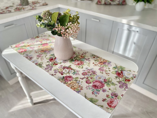 New Home Gift. Table Runner With Flowers Pattern. Floral Table Runner. Wedding Spring Decor Cover. Mother Day Gift