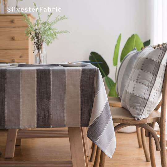 striped Grey Rectangle Table Cloth For Kitchen Dining, Cotton Linen Rustic Tablecloth, Party, Holiday, Christmas, Buffet
