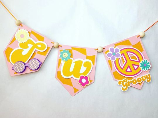 Two Groovy Banner, High Chair Two Birthday Party, Party Decor, Banner