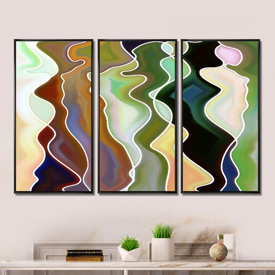 Designart 'Abstract Colorful Female Curves' Glam Framed Canvas Wall Art Print Set of 3 - 4 Colors of Frames