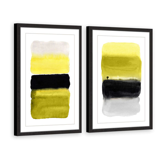 Marmont Hill - Handmade Black and Yellow Diptych - Multi-color