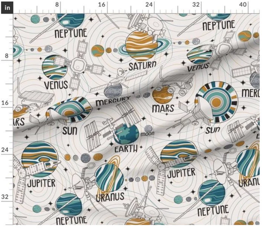 Space Exploration Fabric By The Yard | Outer Ship Shuttle Planets Jupiter Saturn Mars Venus Earth Mercury