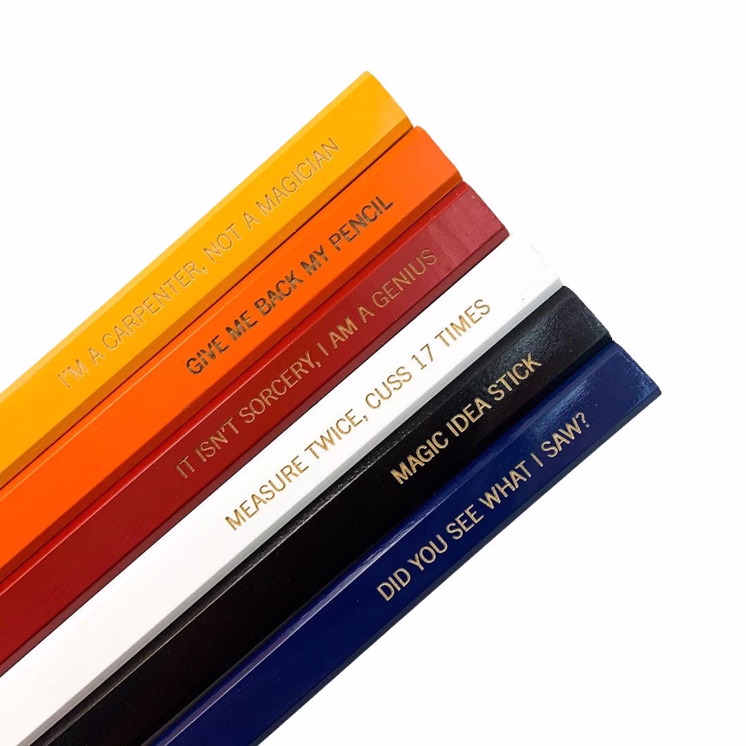 Carpenter Pencil Quotes Six Assorted Personalized Pencils. Gift For Woodworkers. Fathers Day. Colorful Gifts Dad