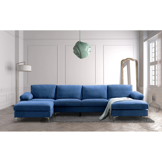 52"Width Convertible Sectional , Fabric Corner Sectional sofa with Lounge Ottoman, Removable Cushions, Silver Metal legs
