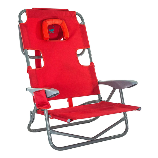 Ostrich On Your Back Folding Reclining Outdoor Beach Camping Lawn Chair, Red - 9.6