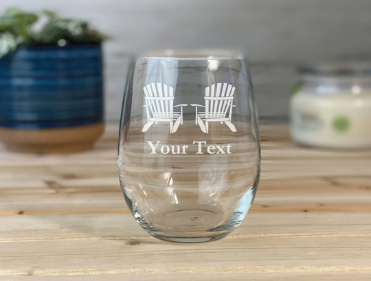 Adirondack Chairs - Personalized Etched 15 Oz Stemless Wine Glass
