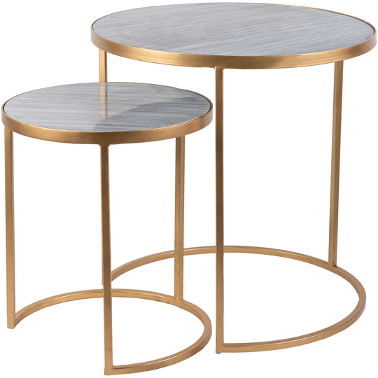 Set of 2 Gray and Metallic Gold Round Nesting Tables 20"