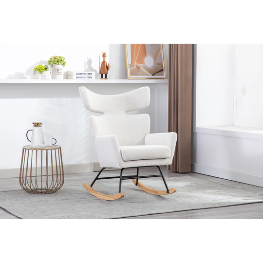 Rocking Chair Upholstered Arm Chairs with Fish Tail Shape High Backrest & Cozy Armrest