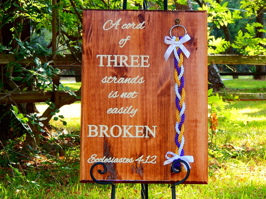Cord Of Three Strands, Rustic Wedding Signs, Unity Braids® Sign, Ceremony Custom Signage Personalized Wood Cross Braids