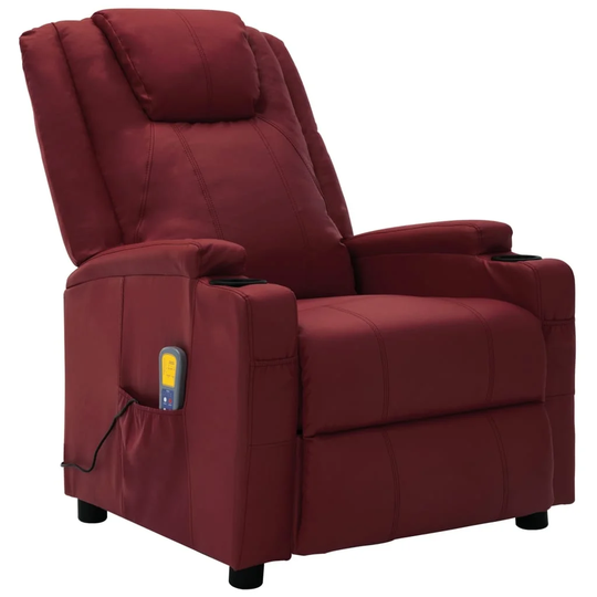 Massage Reclining Chair Wine Red Faux Leather