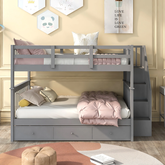 Stairway Full-Over-Full Bunk Bed with Drawer, Storage