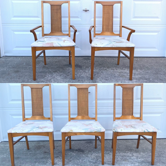 Walnut & Cane Dining Chairs - Set Of 5