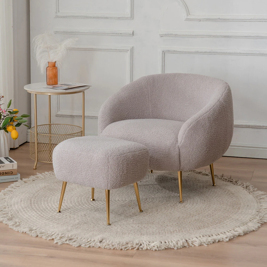 Faux Fur Barrel Accent Chair with Ottoman