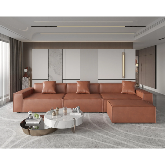 Modern Multi-seat Modular Sectional Sofa Diy Combination Sofa Padded Seat with Ottoman Included and Brown Technical Cloth