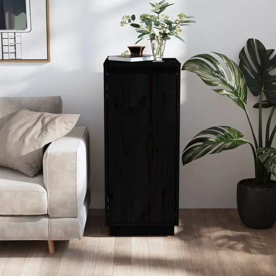 Sideboard Black 12.4"x13.4"x29.5" Solid Wood Pine